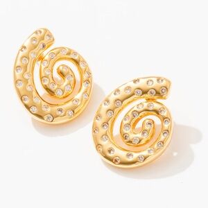 Frasier Sterling 14K Gold Plated Swirl Statement Stud Earrings w/ Cubic Zirconia
